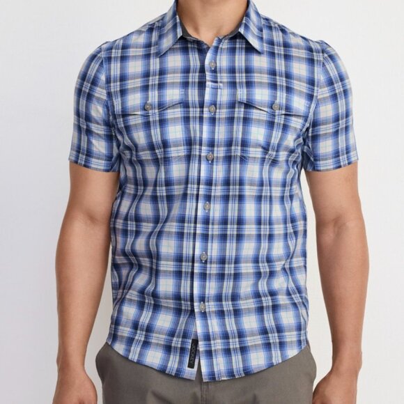 Jockey Blue and White Plaid Button-Down Shirt NWT - Picture 1 of 7